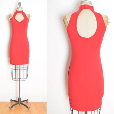vintage 90s dress red tight bandage bodycon cutout backless mini dress S clothing 