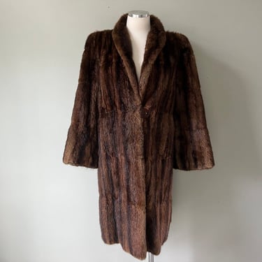 1940s Vintage Womens Long Midi Length Brown Mink Designer Coat Jacket Kaufmann's 