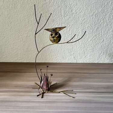 Vintage Mid Century Modern Modernist Metal Owl sculpture, Vintage owl art, Brutalist Owl Sculpture 