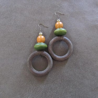 Big wooden earrings, natural Afrocentric earrings, mid century modern earrings 