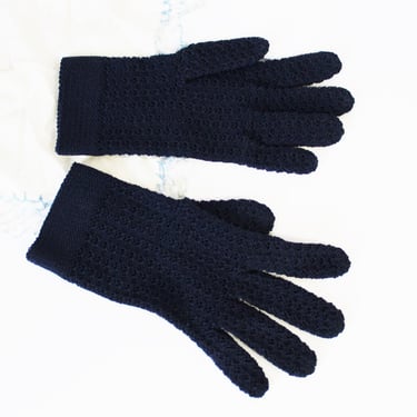 Vintage 40's 50's NAVY BLUE Short Wrist Hand CROCHET Crocheted Gloves Hand Vintage Gloves Ladies 