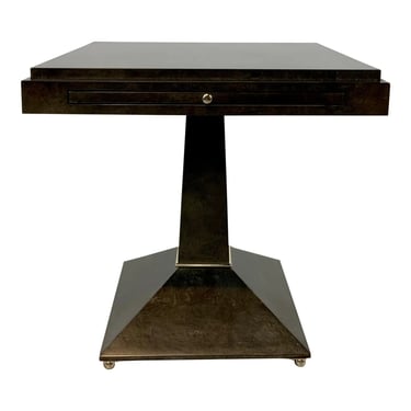 Caracole Modern Dark Taupe Burl Wood Finished Back to Square One Side Table