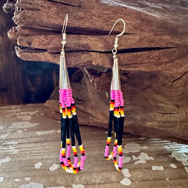 BEADED TREATS Silver Earrings | Beaded Jewelry | Dangle Drop Earrings | Silver and Colorful Beads 