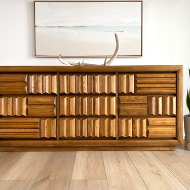 Brutalist MCM Lane Furniture / Mid Century Modern Geometric Dresser 