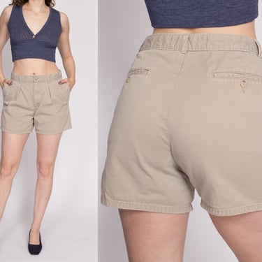 M| 90s Polo Ralph Lauren Khaki Cotton Shorts - Medium | Vintage Mid Rise Pleated Casual Shorts 