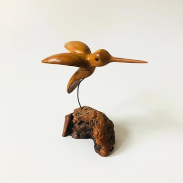 Vintage Wood Hummingbird Sculpture by Bruce Stamp 1987 