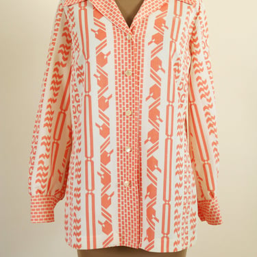 Vintage 1970's Orange Pattern Button Down Shirt by Pykette 