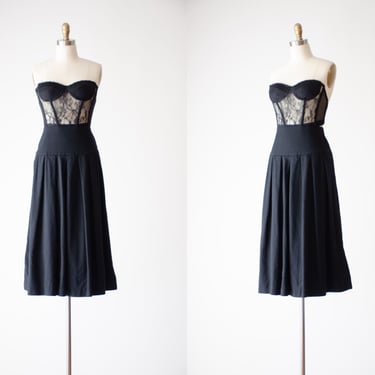 black wool skirt | 80s 90s vintage dark academia wool midi skirt 