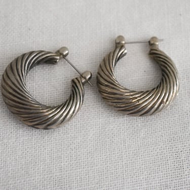 1980s Silver Small Doorknocker Hoop Earrings 