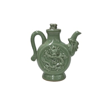 Oriental Celadon Green Wine Jar Shape Dragon Ceramic Art Vase Jar JK278E 