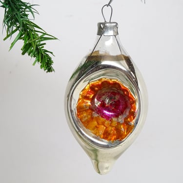 Vintage 1950's Mercury Glass Teardrop Indent Christmas Ornament, Antique Retro Holiday Decor 