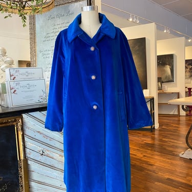 1960s coat, cobalt blue velvet, vintage 60s coat, Surrey classics, medium large, overcoat, 38 bust, mrs maisel style, rockabilly, mod 