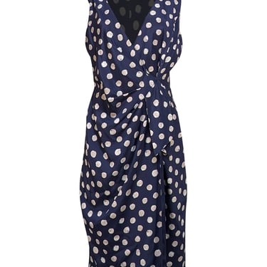 St. John - Navy w/ Taupe Polka Dots Midi Dress Sz 8