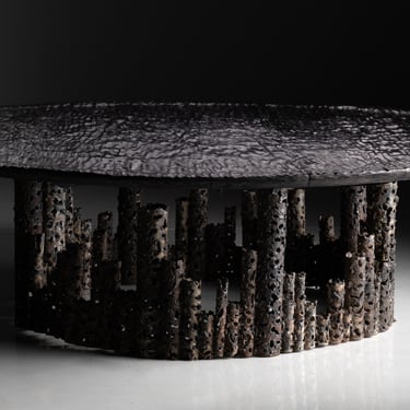 55 Inch Diameter Wood and Iron Coffee Table