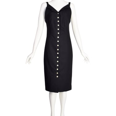 Fendi Vintage Black Cotton Pique Snap Button Wiggle Dress