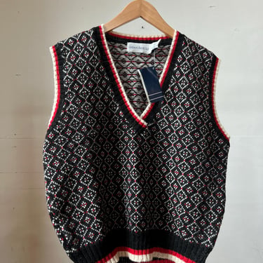 Med, Vintage 1980s Robert Scott Wool Sweater Vest, Red Black, S3 