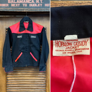 Vintage 1950’s -Deadstock- Hopalong Cassidy Twill x Dayglo Black x Pink Youth Rockabilly Cowboy Rodeo Jacket, 50’s Vintage Clothing 