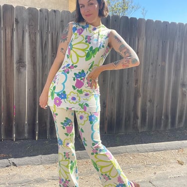 1960s psychedelic two piece pant and micro mini matching set! 