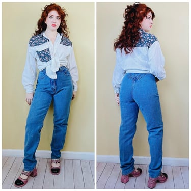 1980s Vintage Western Ethics Acid Wash Jeans / 80s High Waisted Bare Back Mom Jeans Blue Denim / Size Medium Waist 29