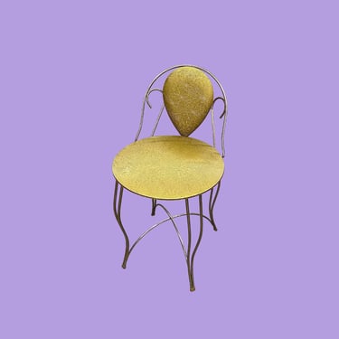 Vintage Vanity Chair Retro 1960s Mid Century Modern + Pearl Wick + Gold Metal Frame + Gold Vinyl Fabric + Starburst Design + Atomic Seating 