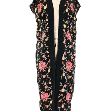Floral Embroidered Silk Duster