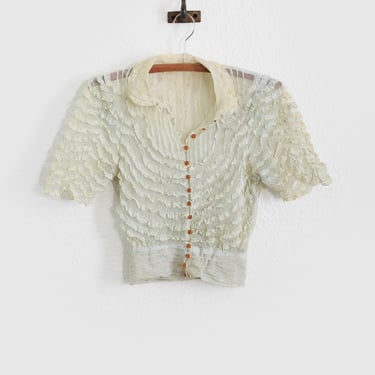 Antique vintage 1930s mink green lace blouse 