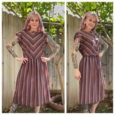 Vintage 1980’s Purple Chevron Stripes Dress 