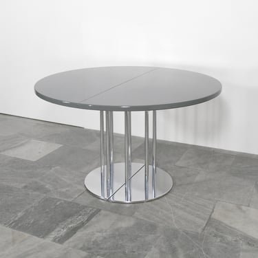 Glossy Grey Vintage Thonet S 1047 Round Wooden Beech Veneer Extendable Dining Table Modernist Chrome Home Office Work Bauhaus Long Circular 