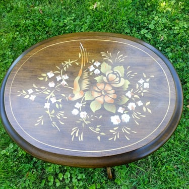 VINTAGE Floral Tilt Top Table, Side Table, Handpainted Wood End Table, Home Decor 