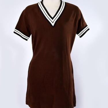 1960's Dark Brown Nylon Dress Vintage, NEW OLD STOCK, with Tags, Mid Century, Mod, Shirt Dress Medium 