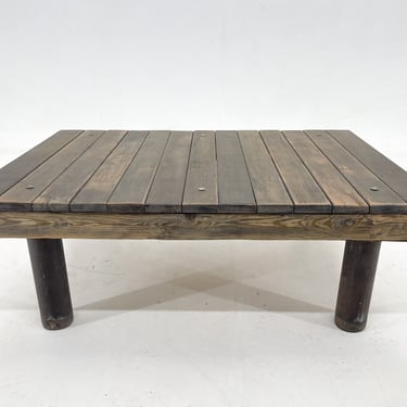 1950's Vintage Industrial Wood & Iron Coffee Table / Industrial Coffee Table / Vintage Side Table / Wooden Top / Iron Legs 