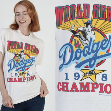 1988 Los Angeles Dodgers T Shirt Vintage 80s World Champion Baseball Tee White 50 50 Single Stitch 
