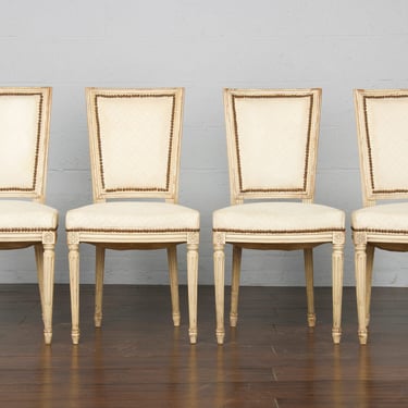 Antique French Louis XVI Style Painted Provincial Dining Chairs - Set of 4 