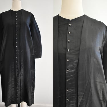 Antique Black Satin Dress with Faceted Glass Buttons 