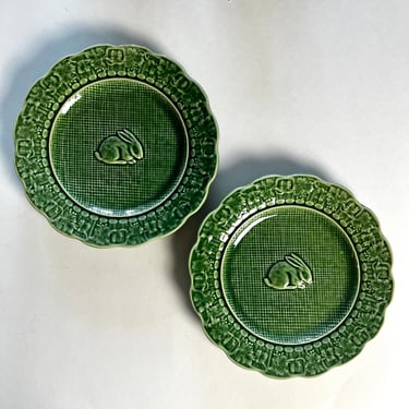 Bunny Majolica Salad/ Desert Plates | Set of 2 | Cabbageware Plates | Vintage Majolica | Bordallo Pinneiro Portugal 