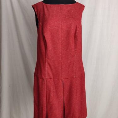 Vintage 60s-Style Drop Waist Pleated Skirt Dress // Red Homemade Dress 