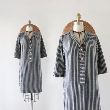 imperfect micro stripe dress - m - see details - vintage 60s 70s womens size medium gray striped knee minimal dress 