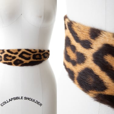 Vintage 1950s Cinch Belt | 50s Leopard Animal Print Horsehair Fur High Waisted Belt (medium) 