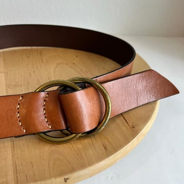 GAP Brown Leather Belt with Round Brass Buckle Women main image 3