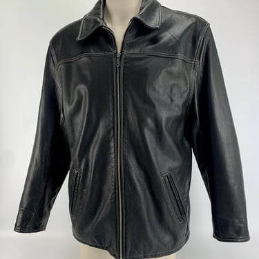 1990'S Leather Jacket with Contrasting Topstitching - HEAVY DUTY Label -  Deep Brown High Quality Leather  - Size Medium to Large 