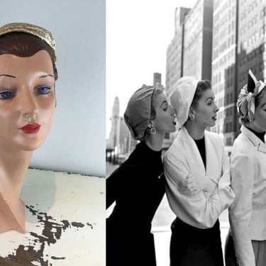 The Gossip's Line - Vintage 1950s Gold Lame Fabric Bandeau Half Hat w/Side Drape 