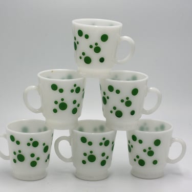 vintage Hazel Atlas green polka dot mugs set of six 