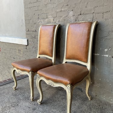 Pair of French Provencial Leather Side Chairs