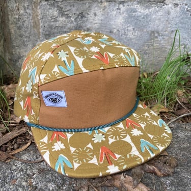 Handmade Retro Wallpaper Print 6 Panel Hat, Triangle Front Baseball Cap, Camp Hat, Snap Back Hat, Geometric Design Cap, gift for him 