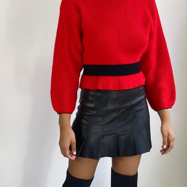 Vintage Peplum Sweater | Red Black Sweater | High neck sweater | Mock neck crop sweater (S) 