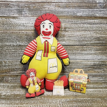 Vintage 1980s Ronald McDonald Plush Toy Dolls, 1997 Miniature Old West Happy Meal, Famous McDonalds French Fries, Fash Food Vintage Toys 