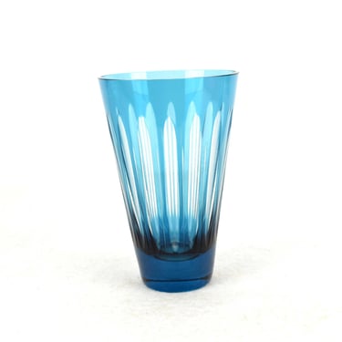 Glass vase by Fritz Wondrejz for VEB Glaswerk Harzkristall Derenburg Petrol Blue ground GDR crystal glass DDR art glass glass design 60s 