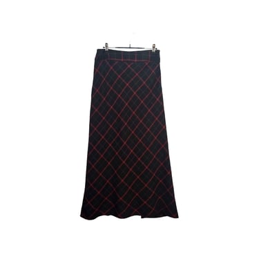 Vintage Tailor B Moss Skirt, Black & Red Window Pane Plaid Maxi, Dark Academia Whimsygoth, Preppy Ivy League Long Skirt, Vintage Clothing 