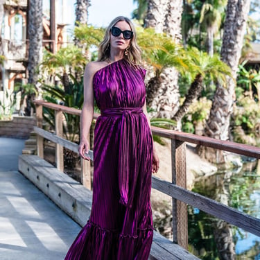 Midnight Bubblegum Pleated One-Shoulder Maxi Dress 