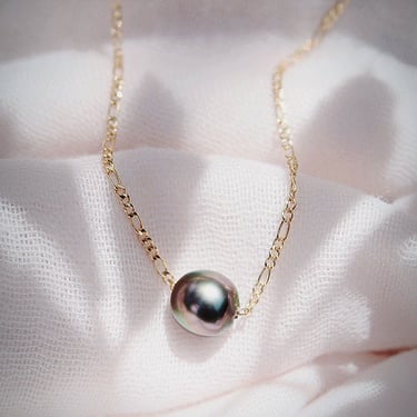 Single Floating Tahitian Pearl Necklace, Gold Pearl Necklace, Tahitian Pearl Necklace, Black Pearl,Gold Filled Necklace,Gold Necklace,Hawaii 